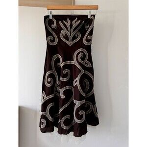 Vintage Guess Jeans Retro Brown Strapless Halter Dress Sz S Sequins Cotton